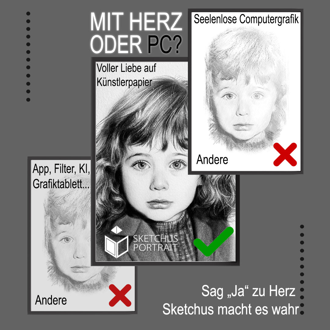 Sketchus Portrait Zeichnen lassen handgezeichnet - Dein Bild malen lassen nach Fotovorlage