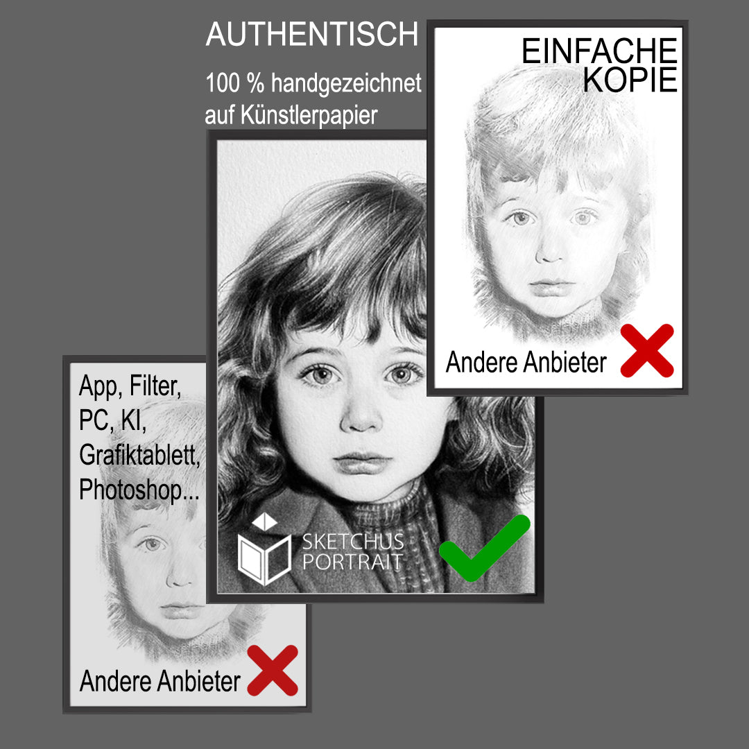 Sketchus Portrait Zeichnen lassen handgezeichnet - Dein Bild malen lassen nach Fotovorlage