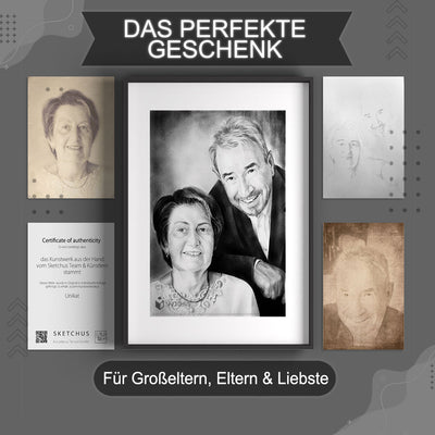 Bild zeichnen lassen vom Foto Skizze nach Vorlage als Geschenk für Oma und Opa Eltern