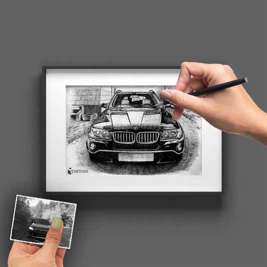 Auto zeichnen lassen - Auto als Zeichnungen/Poster - Autoportrait Geschenk für Autoliebhaber